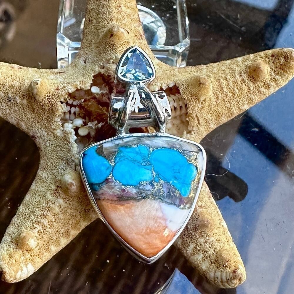 Composite Spiny Oyster & Arizona Turquoise Sterling Silver Pendant
